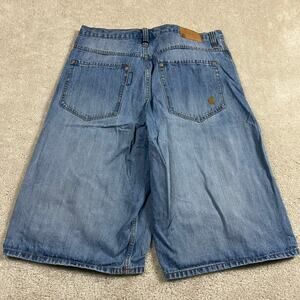 Y2K RocaWear Jean Shorts Mens 38* Embroidered Jorts Baggy Pockets Jay Z Grunge